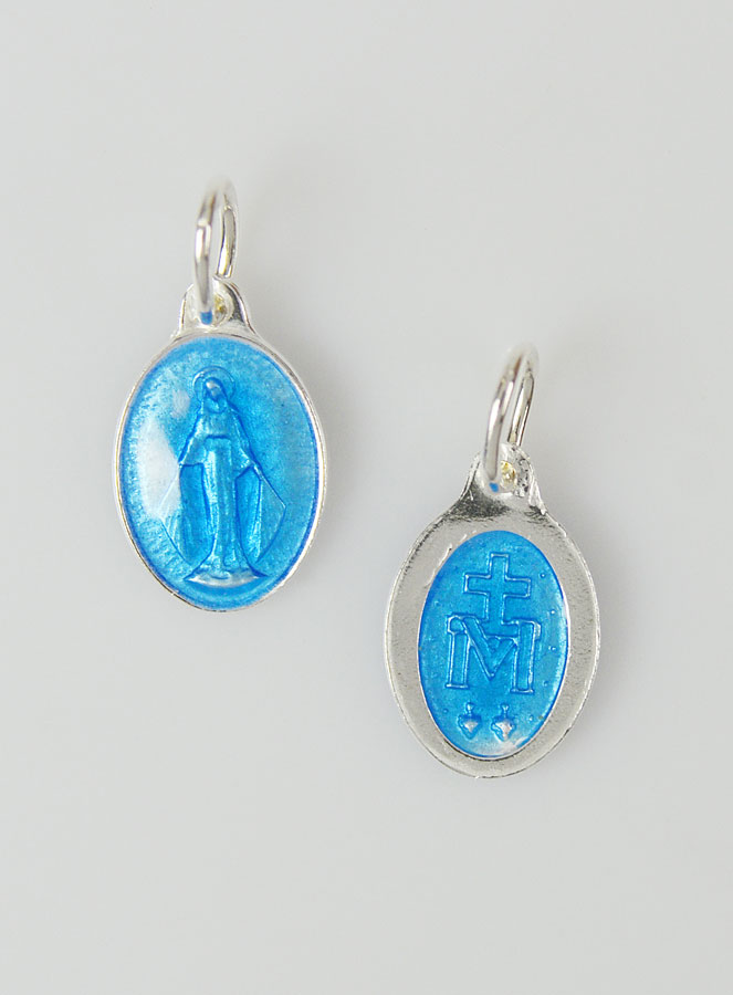 Médaille Miraculeuse en Argent Email Bleu - 10mm (pic 1)