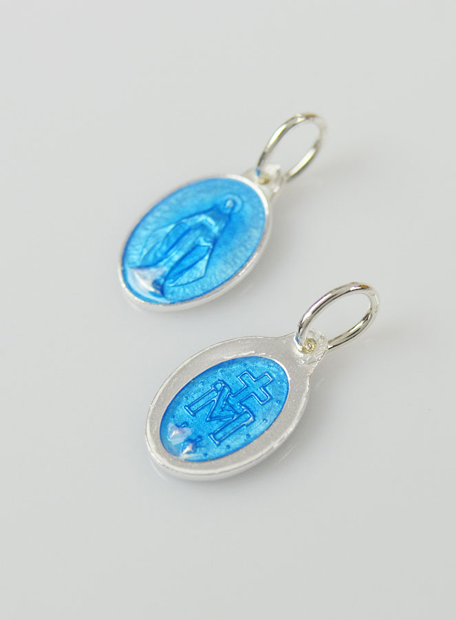 Médaille Miraculeuse en Argent Email Bleu - 10mm (pic 2)