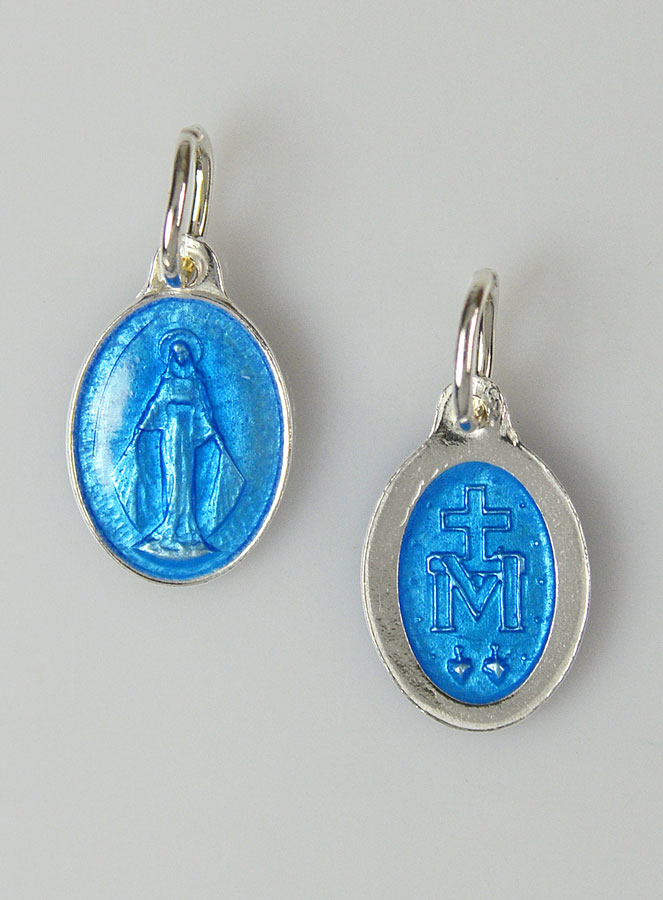 Médaille Miraculeuse en Argent Email Bleu - 13mm (pic 1)