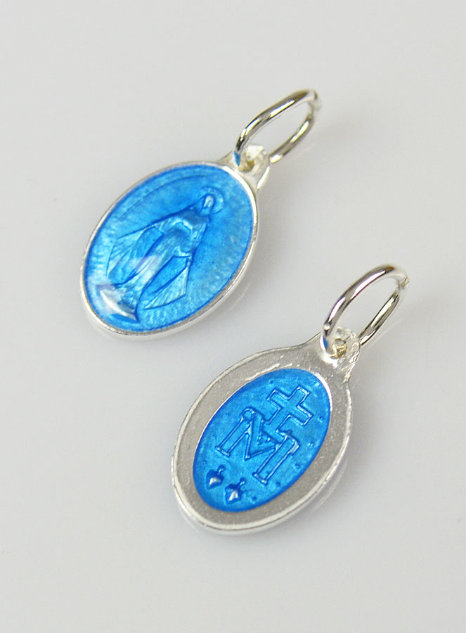 Médaille Miraculeuse en Argent Email Bleu - 13mm (pic 2)