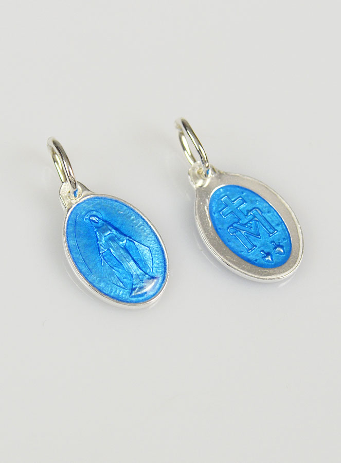 Médaille Miraculeuse en Argent Email Bleu - 13mm (pic 3)