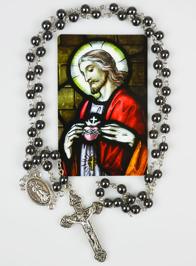 Chapelet Sacré Coeur de Jésus Perles Noires (pic 1)
