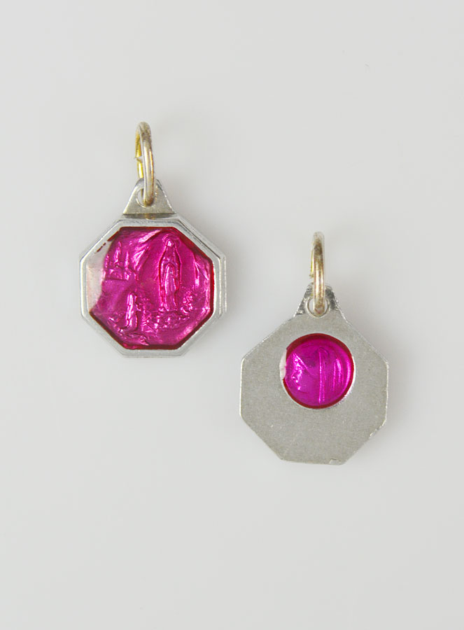 Médaille Notre Dame de Lourdes 12mm - Rose (pic 1)