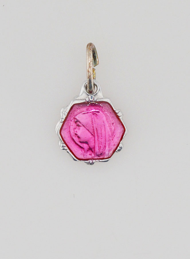 Médaille Vierge Marie 8mm - Rose Fushia (pic 1)