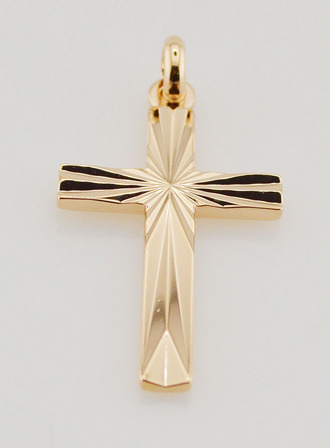 Pendentif Croix Sculptée en Plaqué Or (pic 2)