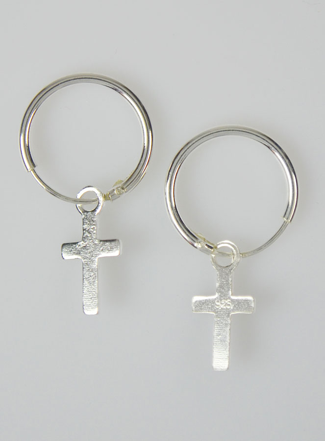 Boucles d'Oreilles Créoles Croix de Jésus en Argent (pic 1)
