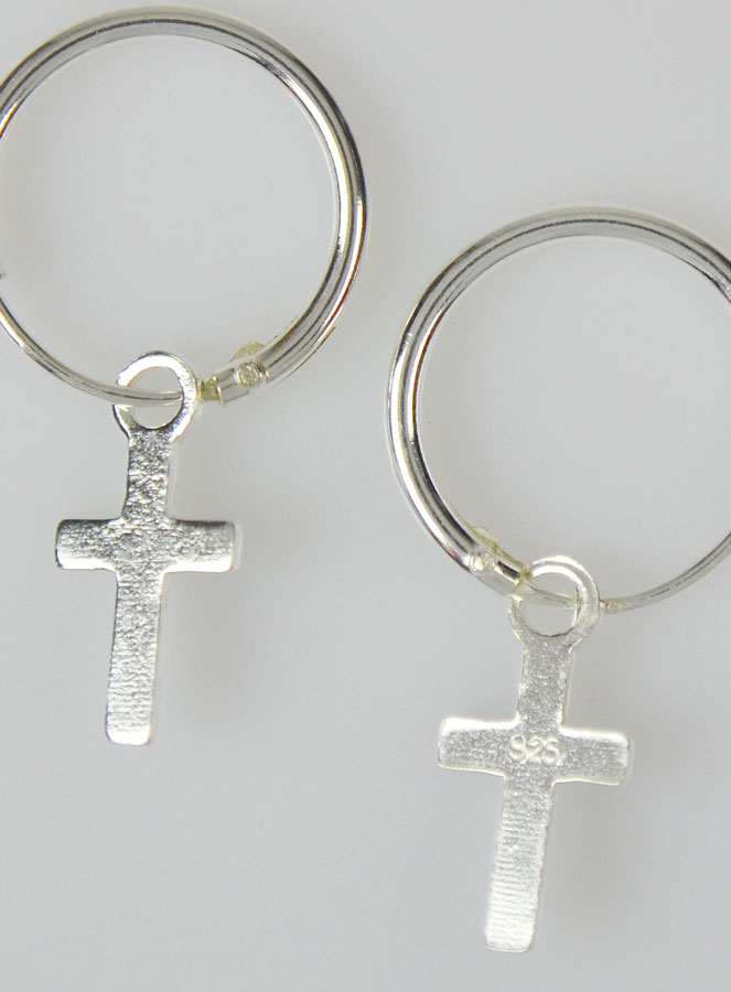 Boucles d'Oreilles Créoles Croix de Jésus en Argent (pic 2)