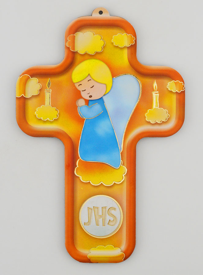 Croix en Bois Enfant - Ange en Prière Modèle Garçon (pic 1)