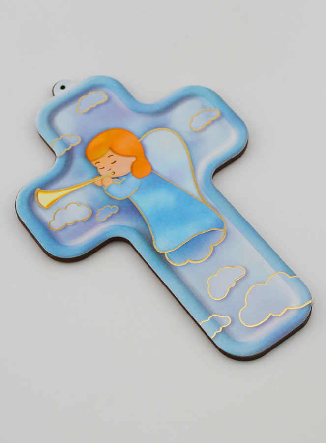Croix en Bois Enfant - Ange Gardien Trompette (pic 3)