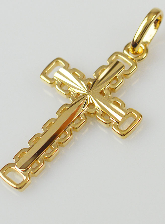 Pendentif Croix Sculptée - Plaqué Or (pic 3)
