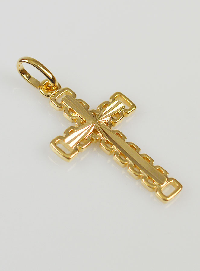 Pendentif Croix Sculptée - Plaqué Or (pic 4)