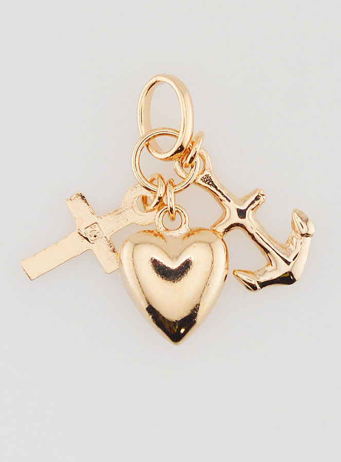 Pendentif Croix de Vie- Coeur et Croix de Camargue - Plaqué Or (pic 1)
