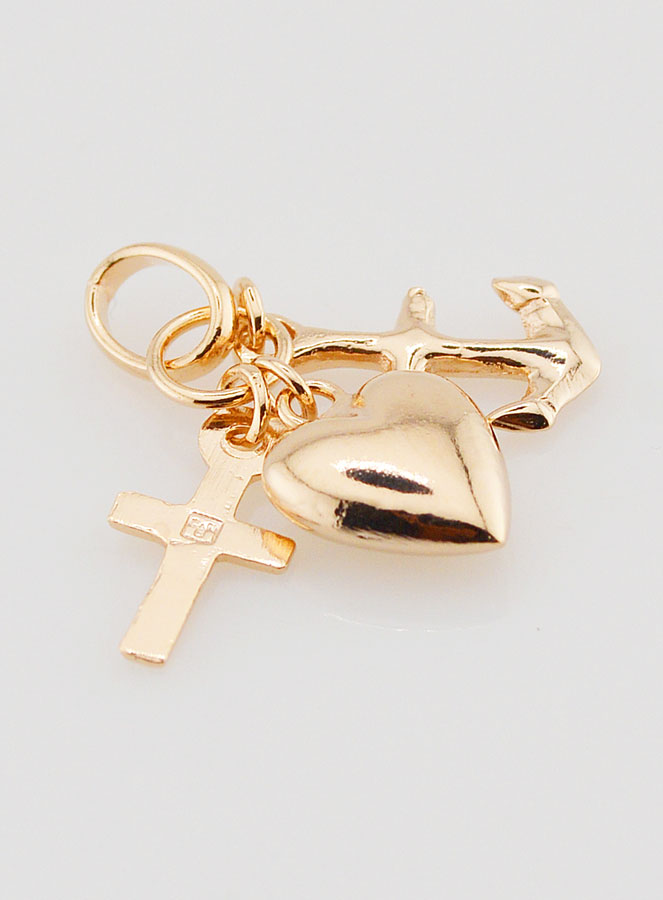 Pendentif Croix de Vie- Coeur et Croix de Camargue - Plaqué Or (pic 2)