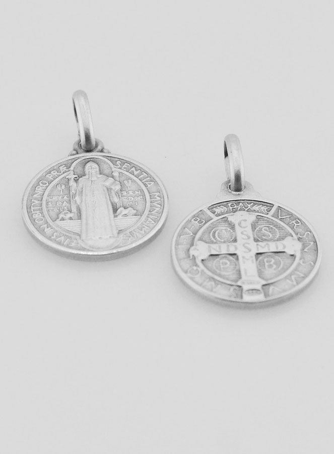 Médaille Saint Benoit en Argent Massif - 14mm (pic 2)