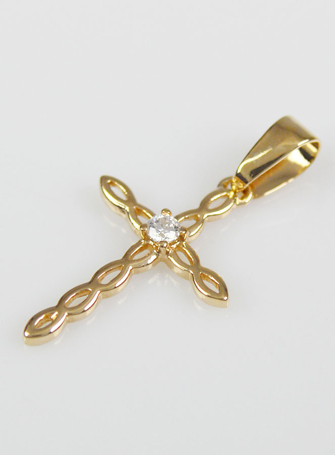 Pendentif Croix Ajourée et Diams - Plaqué Or (pic 2)