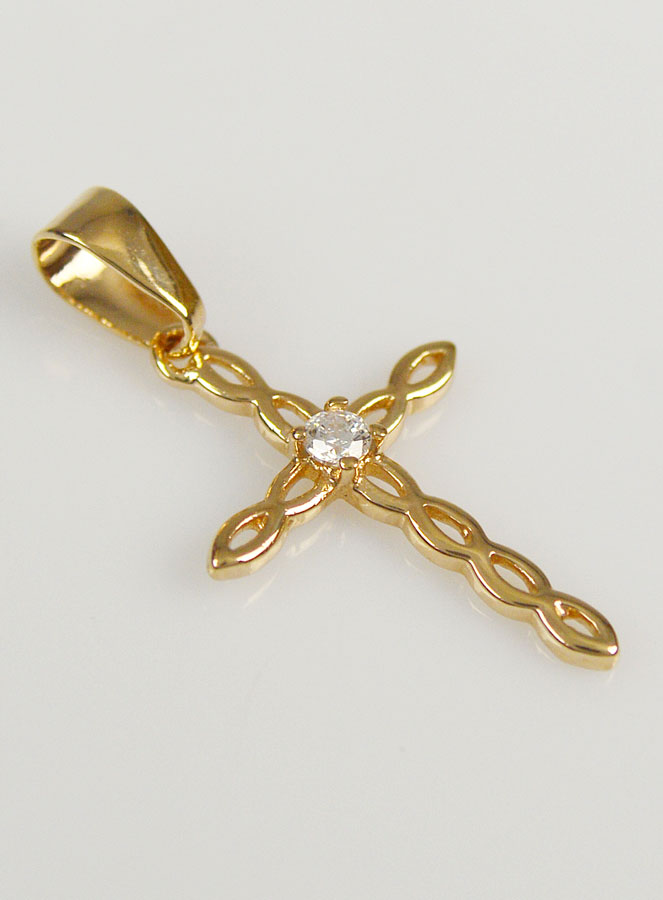Pendentif Croix Ajourée et Diams - Plaqué Or (pic 3)