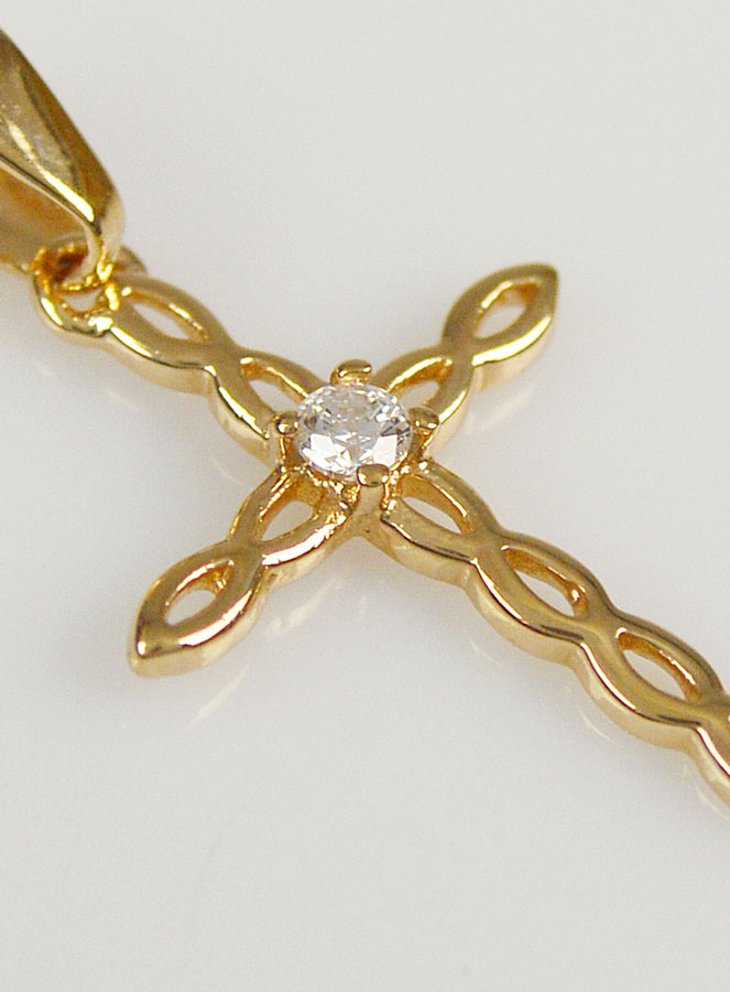 Pendentif Croix Ajourée et Diams - Plaqué Or (pic 4)