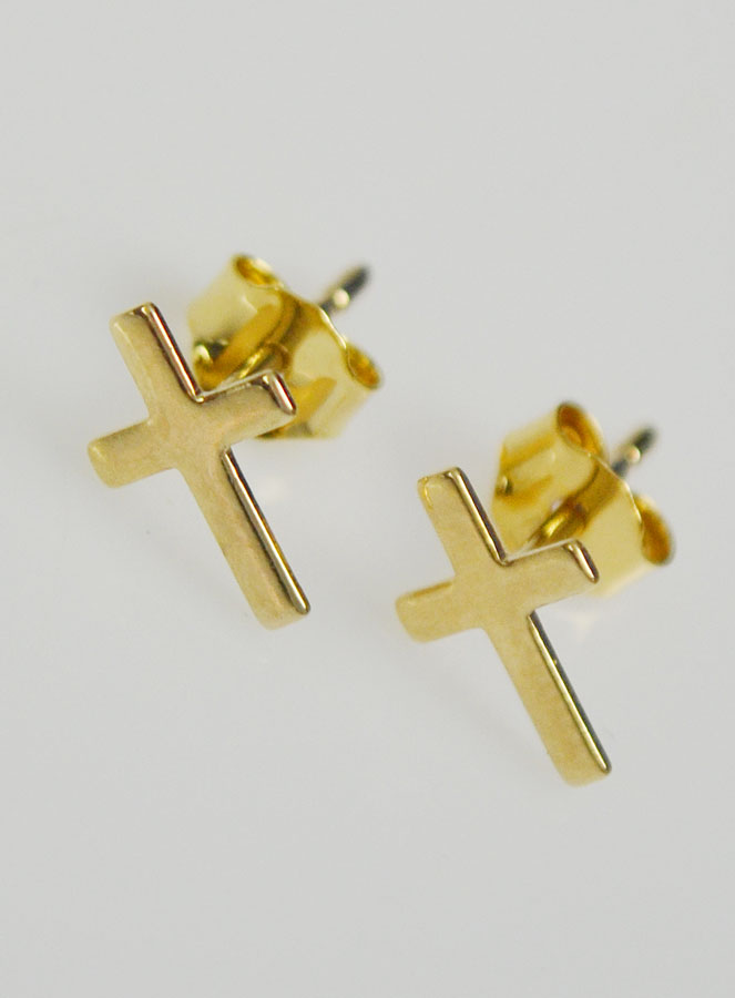 Boucles d'Oreilles Tiges Croix - Plaqué Or (pic 1)