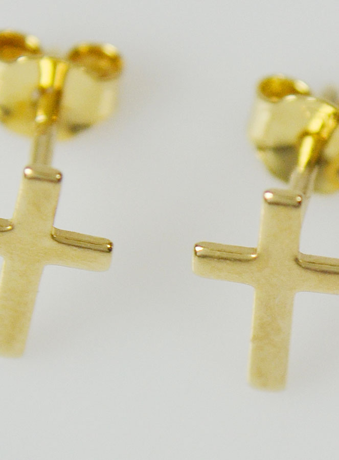 Boucles d'Oreilles Tiges Croix - Plaqué Or (pic 4)