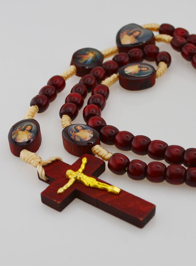 Chapelet du Christ Miséricordieux - Grains en Bois (pic 4)