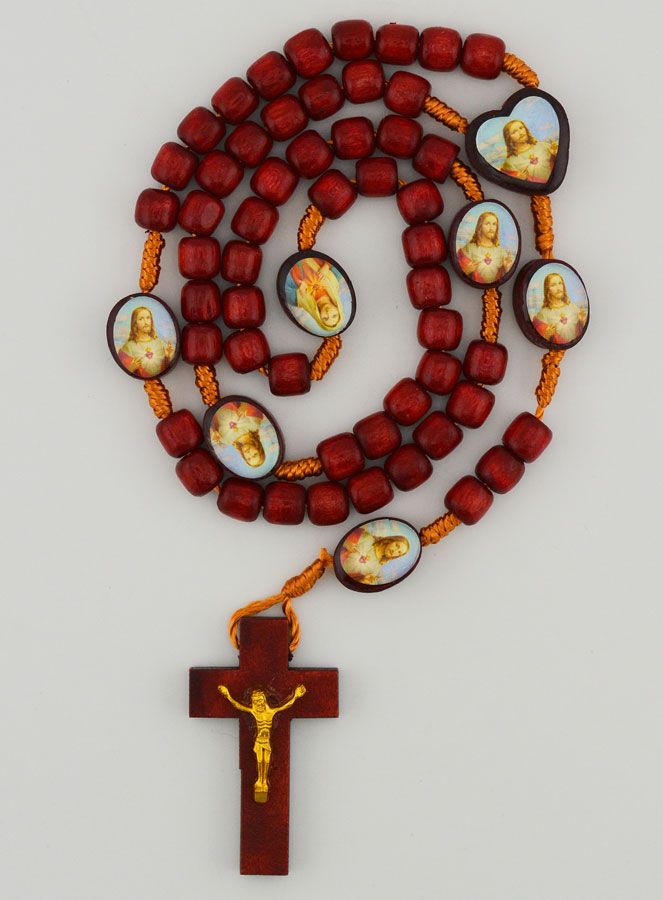 Chapelet Sacré Coeurs Unis de Marie et Jésus - Grains en Bois (pic 1)