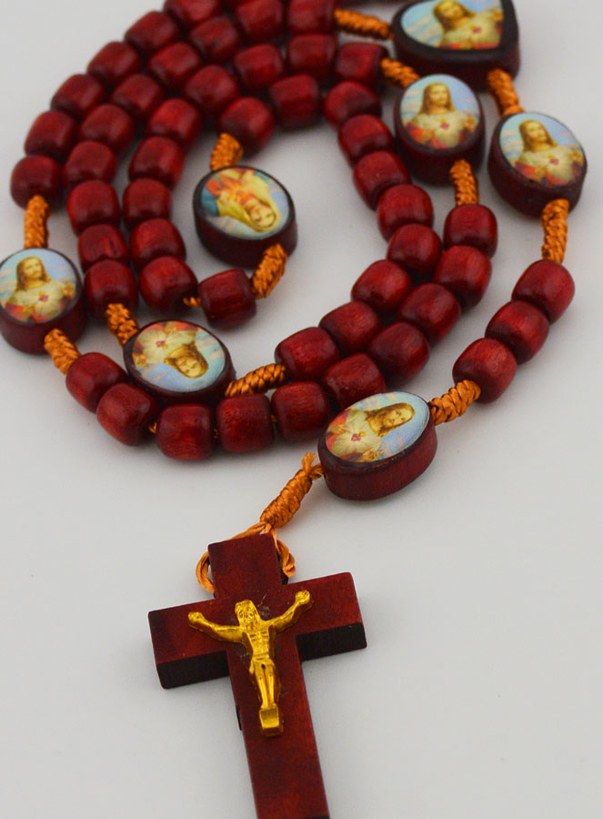Chapelet Sacré Coeurs Unis de Marie et Jésus - Grains en Bois (pic 2)