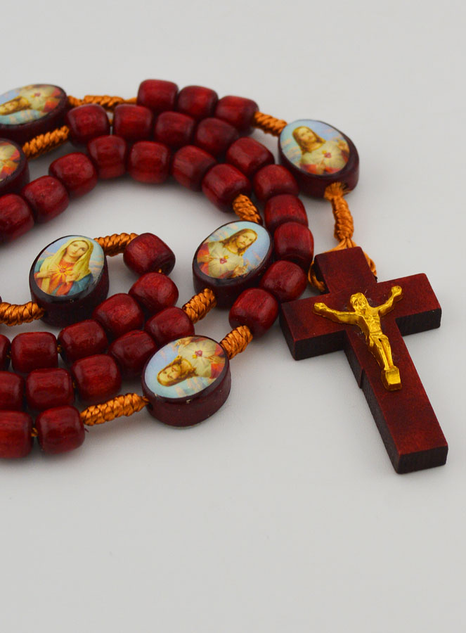 Chapelet Sacré Coeurs Unis de Marie et Jésus - Grains en Bois (pic 3)