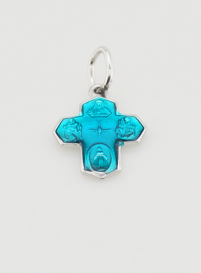 Pendentif Croix des Saints 15mm - Bleu de Lourdes (pic 2)
