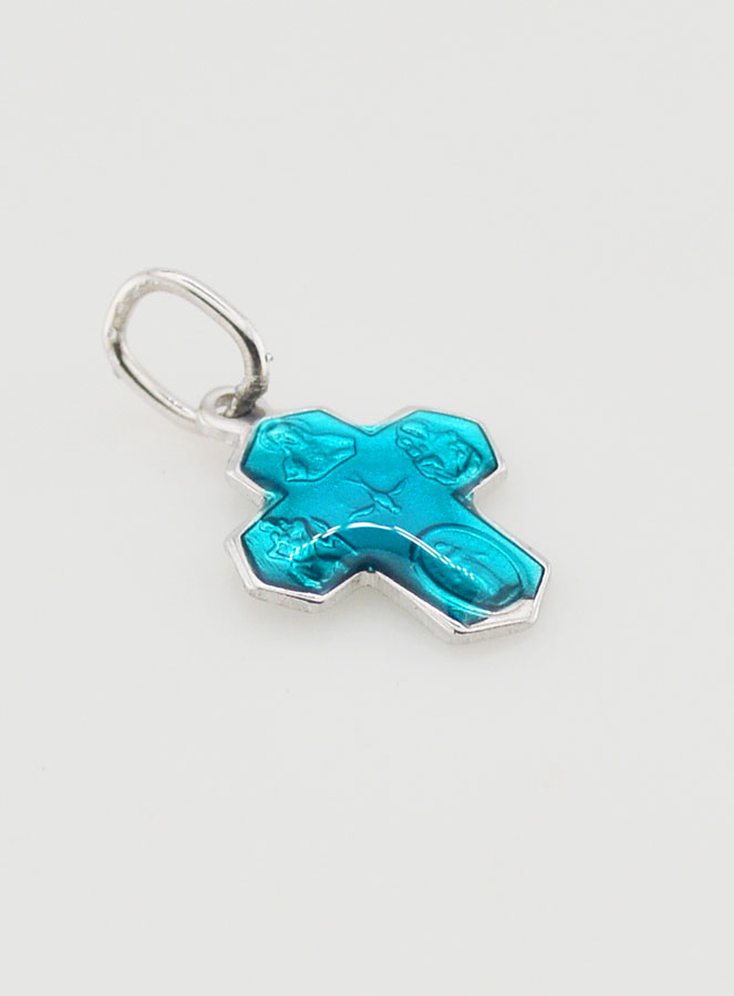 Pendentif Croix des Saints 15mm - Bleu de Lourdes (pic 3)