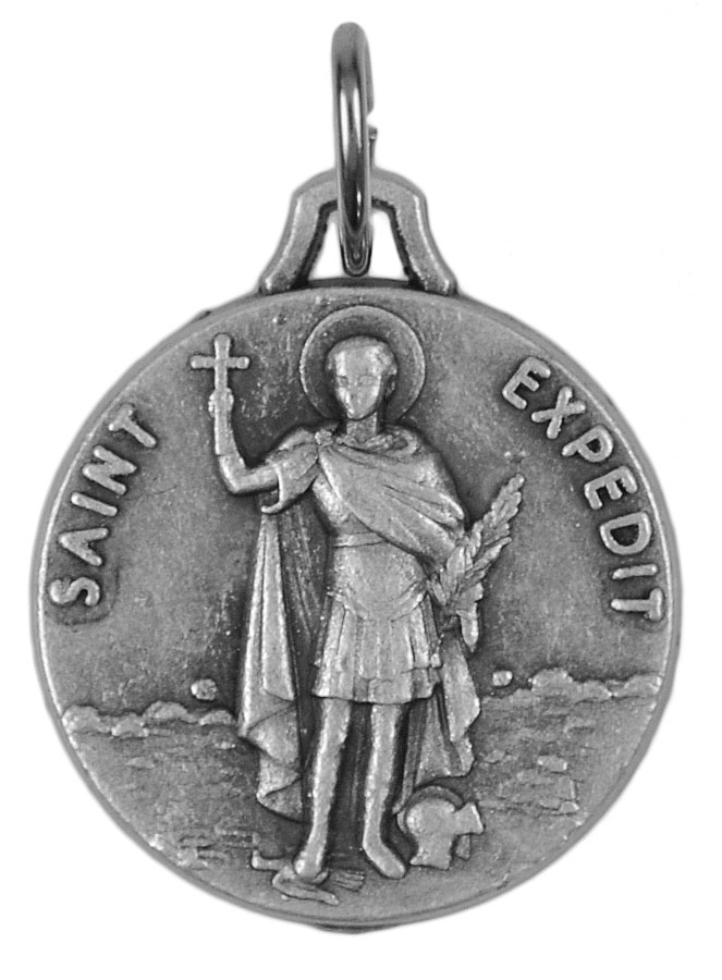 Médaille Saint Expédit en Métal Argenté - 18mm (pic 2)