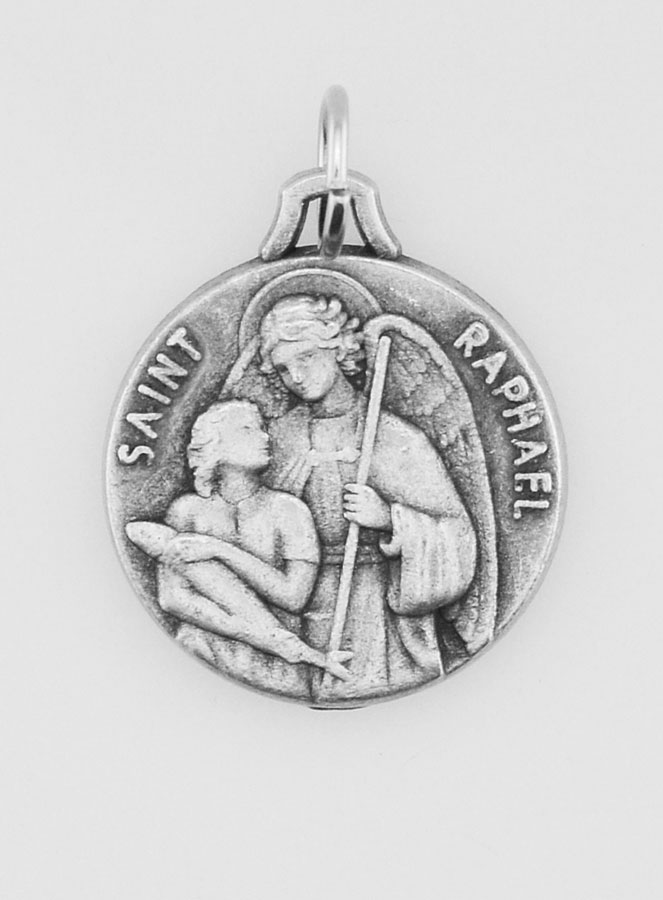 Médaille Saint Raphaël en Métal Argenté - 18mm (pic 1)