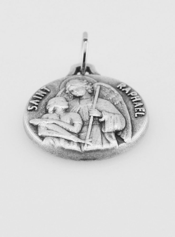 Médaille Saint Raphaël en Métal Argenté - 18mm (pic 2)