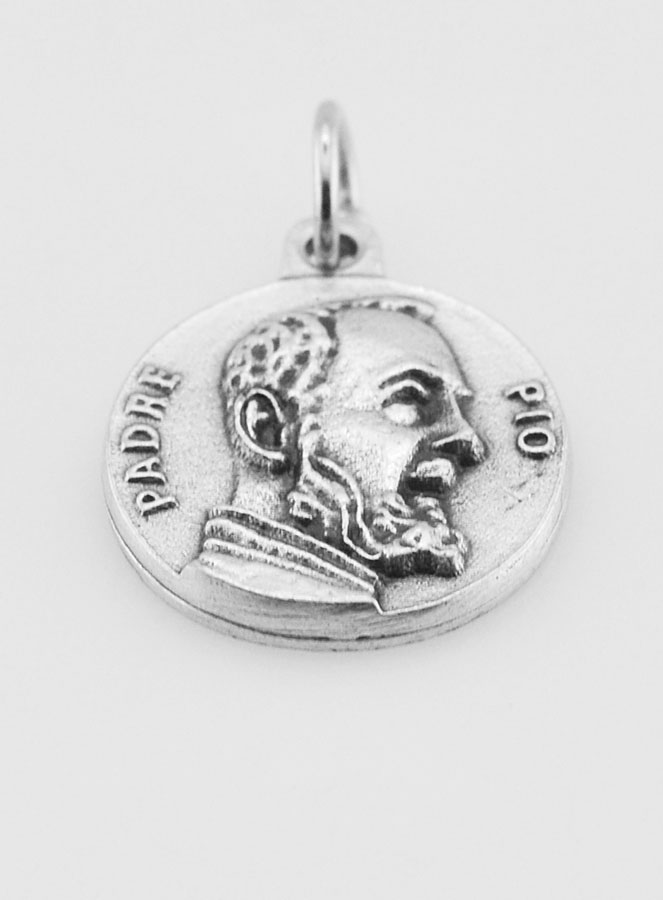 Médaille Padre Pio en Métal Argenté - 18mm (pic 2)