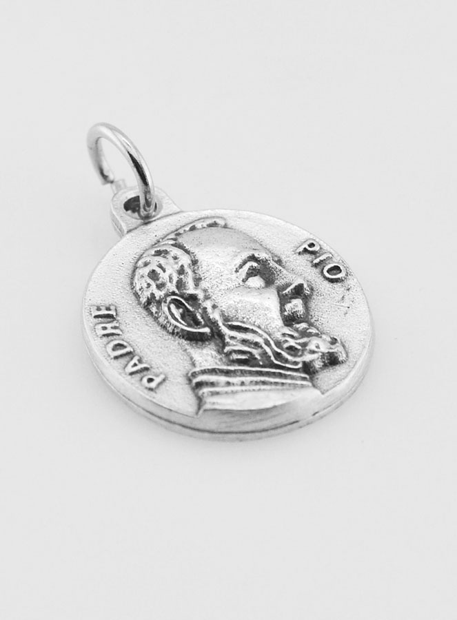 Médaille Padre Pio en Métal Argenté - 18mm (pic 3)