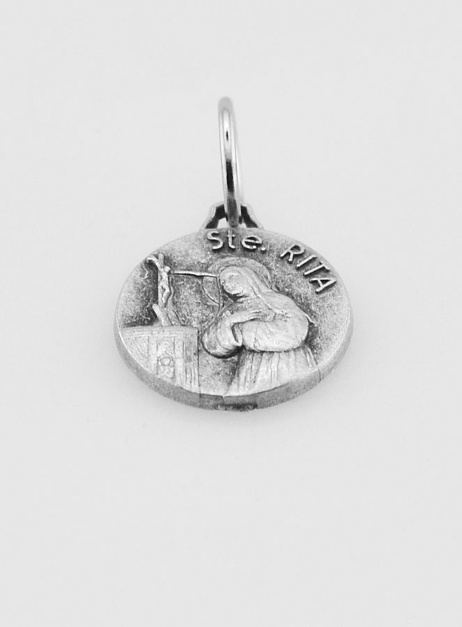 Médaille Sainte Rita en Métal Argenté - 12mm (pic 2)