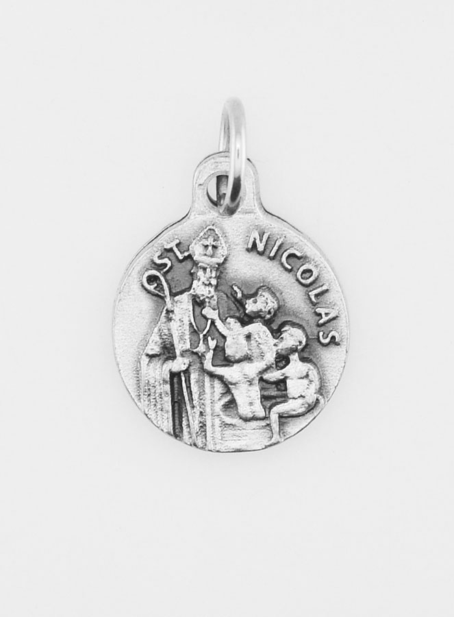 Médaille Saint Nicolas en Métal Argenté - 14mm (pic 1)