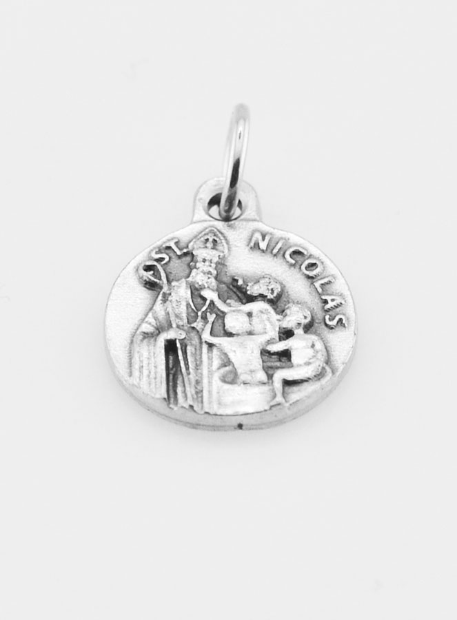 Médaille Saint Nicolas en Métal Argenté - 14mm (pic 2)
