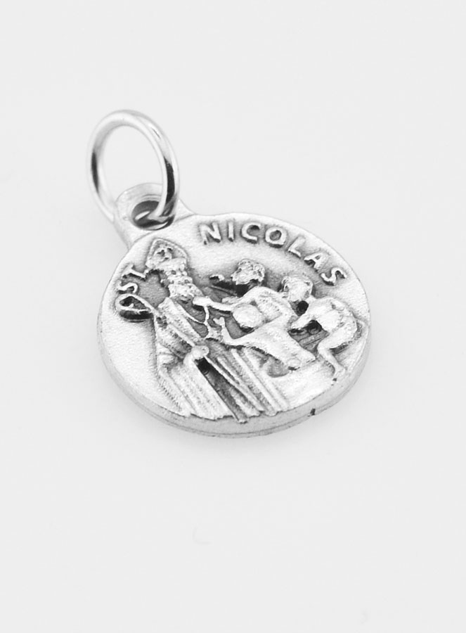 Médaille Saint Nicolas en Métal Argenté - 14mm (pic 3)