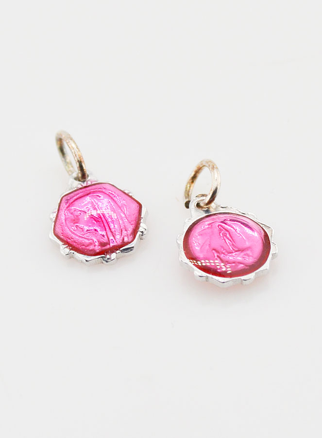 Médaille Vierge Marie 8mm - Rose Fushia (pic 2)