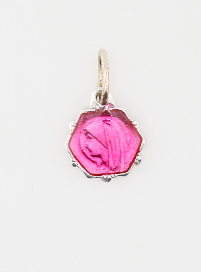 Médaille Vierge Marie 8mm - Rose Fushia (pic 3)