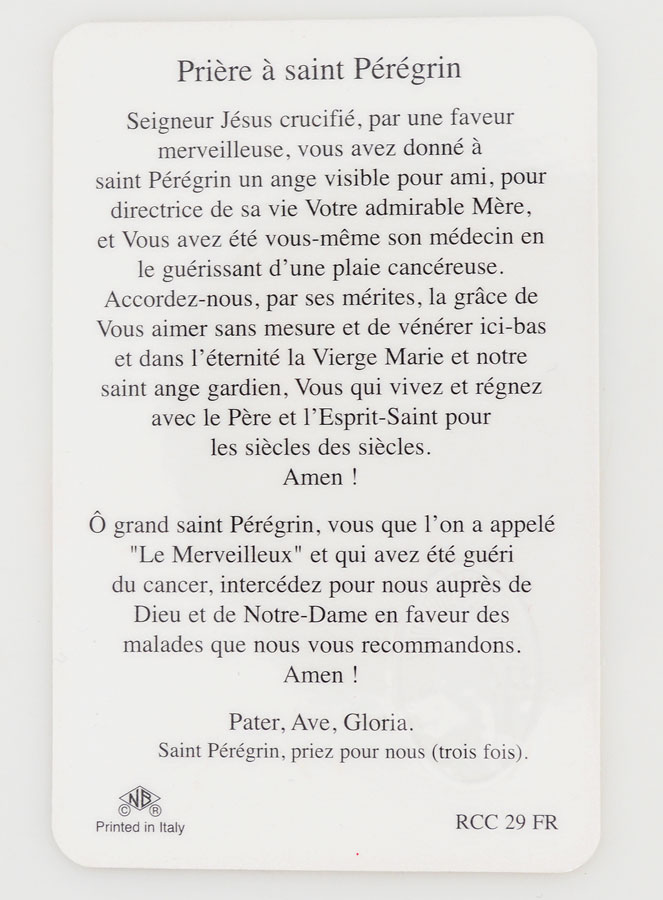 Carte de Prière Médaille Saint Pérégrin (pic 2)