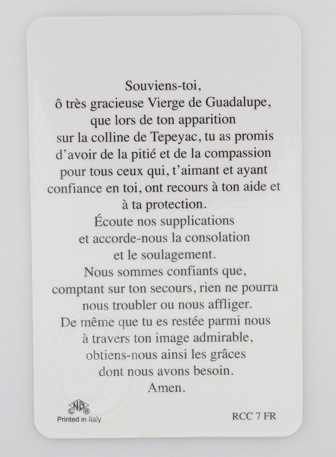 Carte de Prière Médaille Notre Dame de Guadalupe (pic 2)