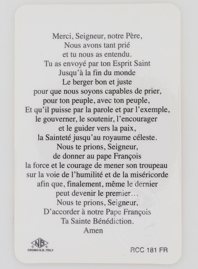 Carte de Prière Médaille Pape François (pic 2)