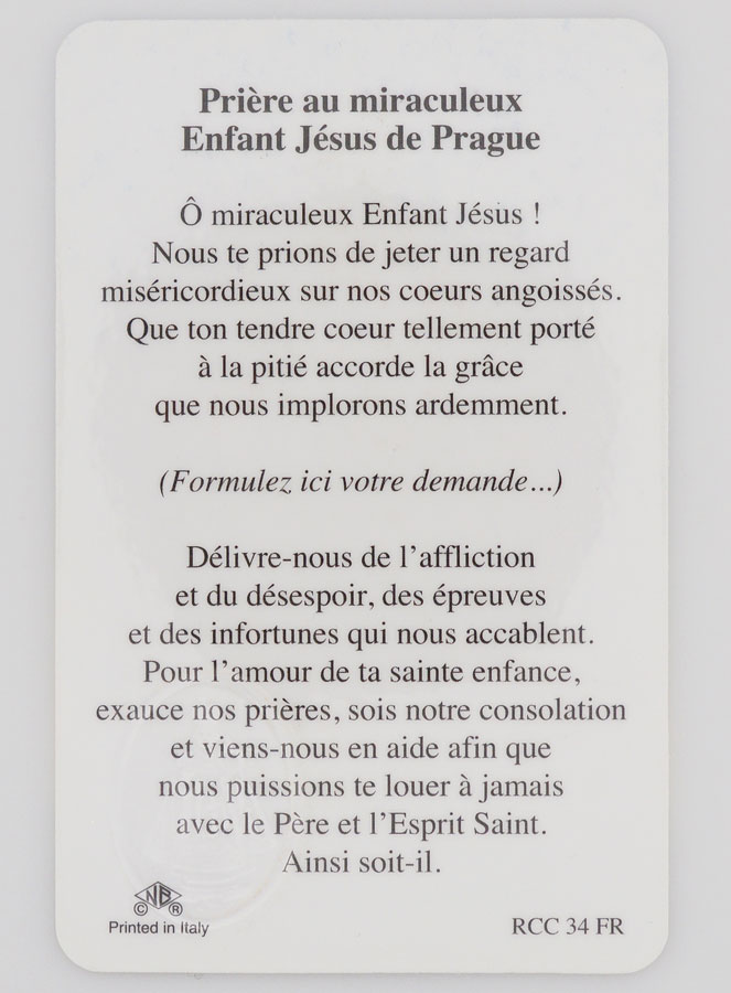 Carte de Prière Médaille Enfant Jésus de Prague (pic 2)