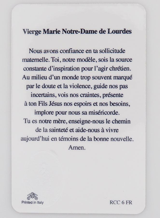 Carte de Prière Médaille Notre Dame de Lourdes (pic 2)