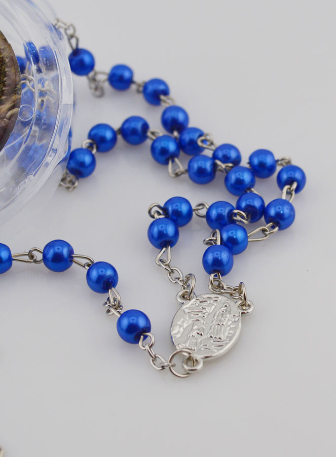Chapelet de Lourdes en Perles Bleues Nacrées - Boîte Cadeau (pic 3)