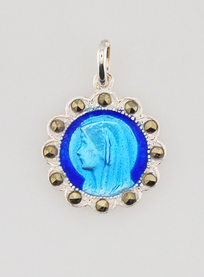Médaille Sainte Vierge Marie en Argent et Email Bleu (pic 1)
