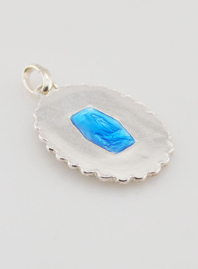 Médaille Sainte Vierge Marie en Argent et Email Bleu - 30mm (pic 4)