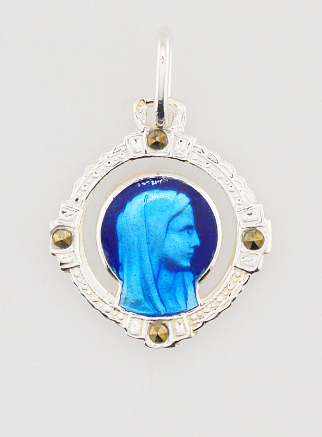 Médaille Vierge Marie Ajourée - Argent et Email Bleu - 16mm (pic 1)
