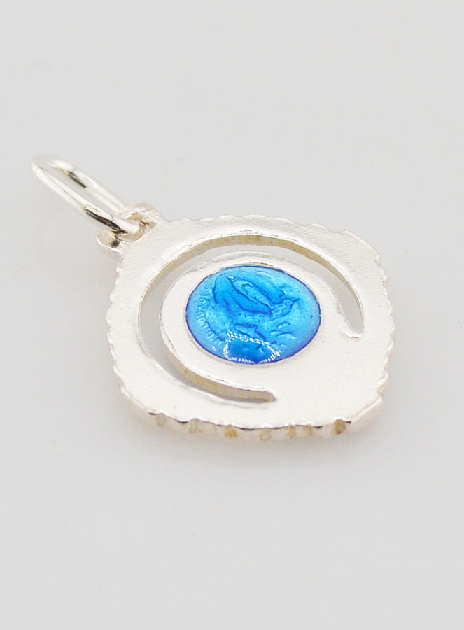 Médaille Vierge Marie Ajourée - Argent et Email Bleu - 16mm (pic 4)